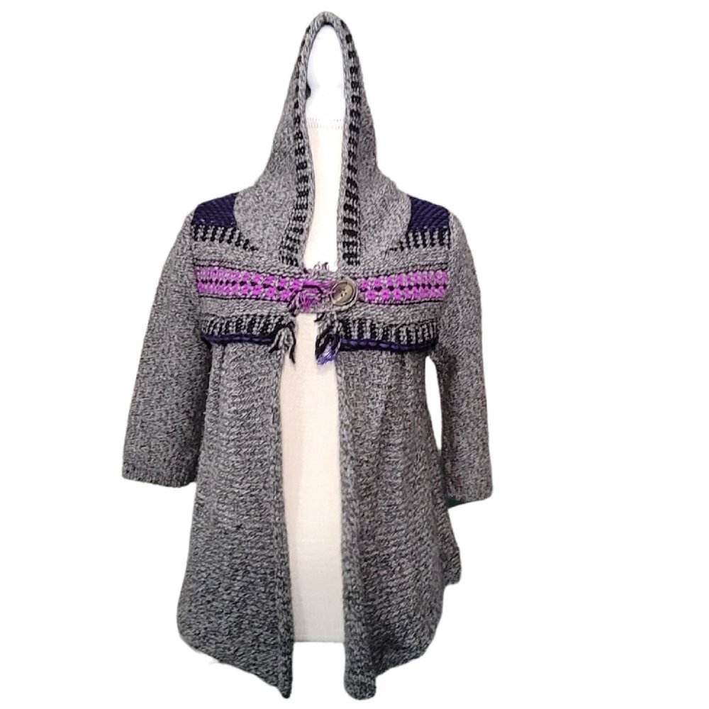 Free People Hooded Sweater with Button Front Gray & Purple Size M NWOT